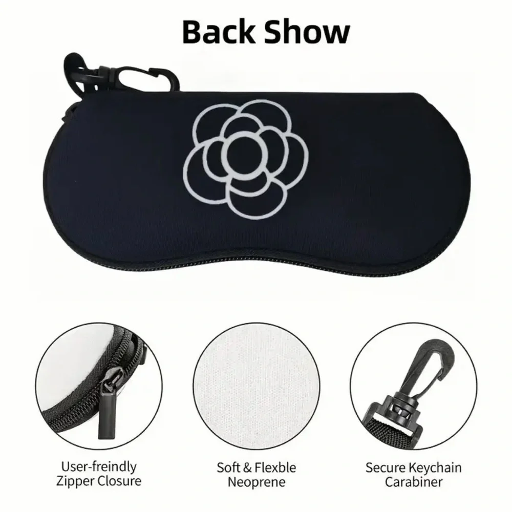 Elegant Black Glasses Case with Keychain, NEW, Camilla Flower
